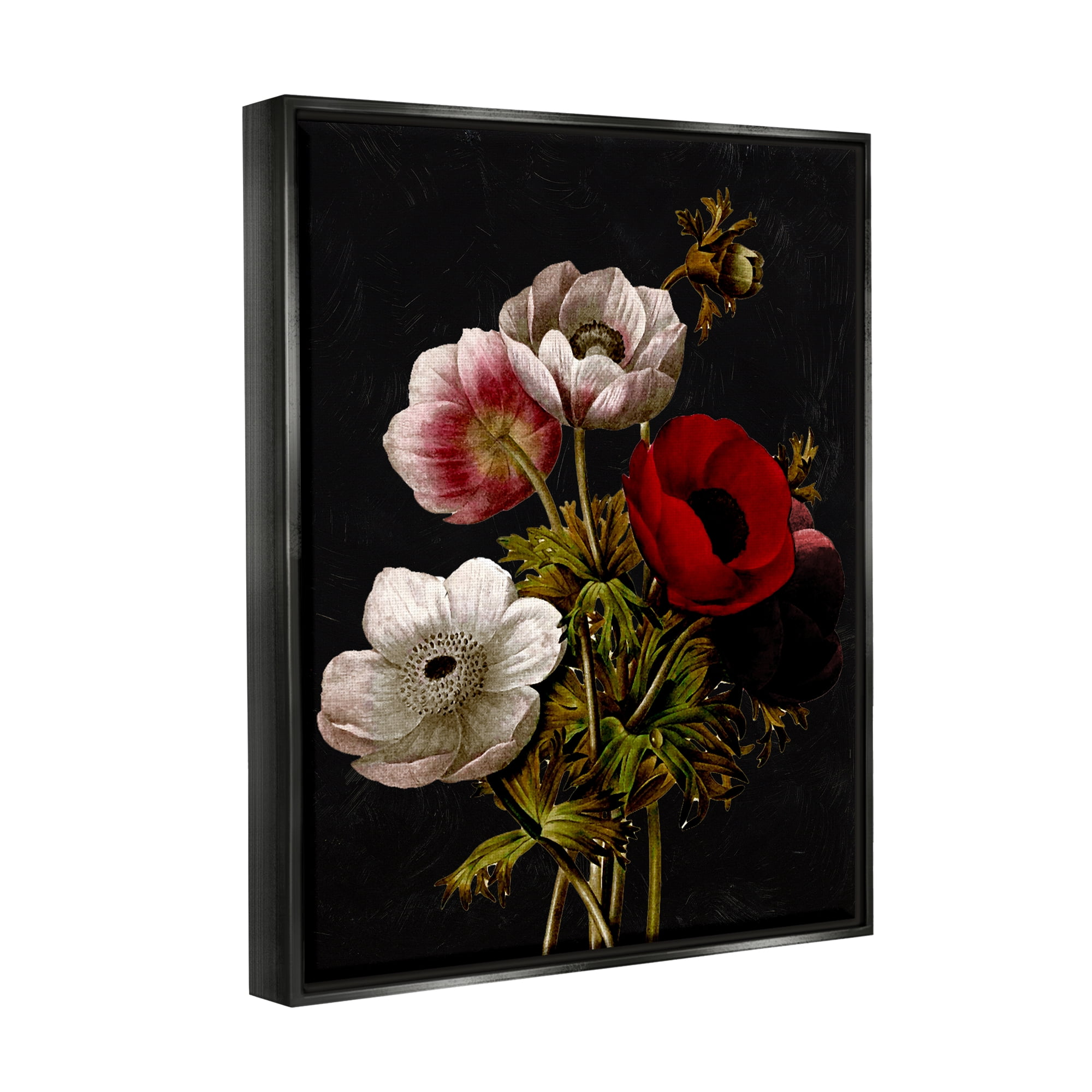 Stupell Industries Vintage Poppy Bouquet Botanical & Floral Painting Black Floater Framed Art Print Wall Art, 25 x 31