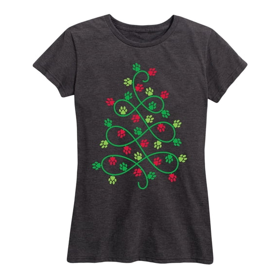 Instant Message - Paw Print Christmas Tree Women's Short Sleeve Graphic T-Shirt