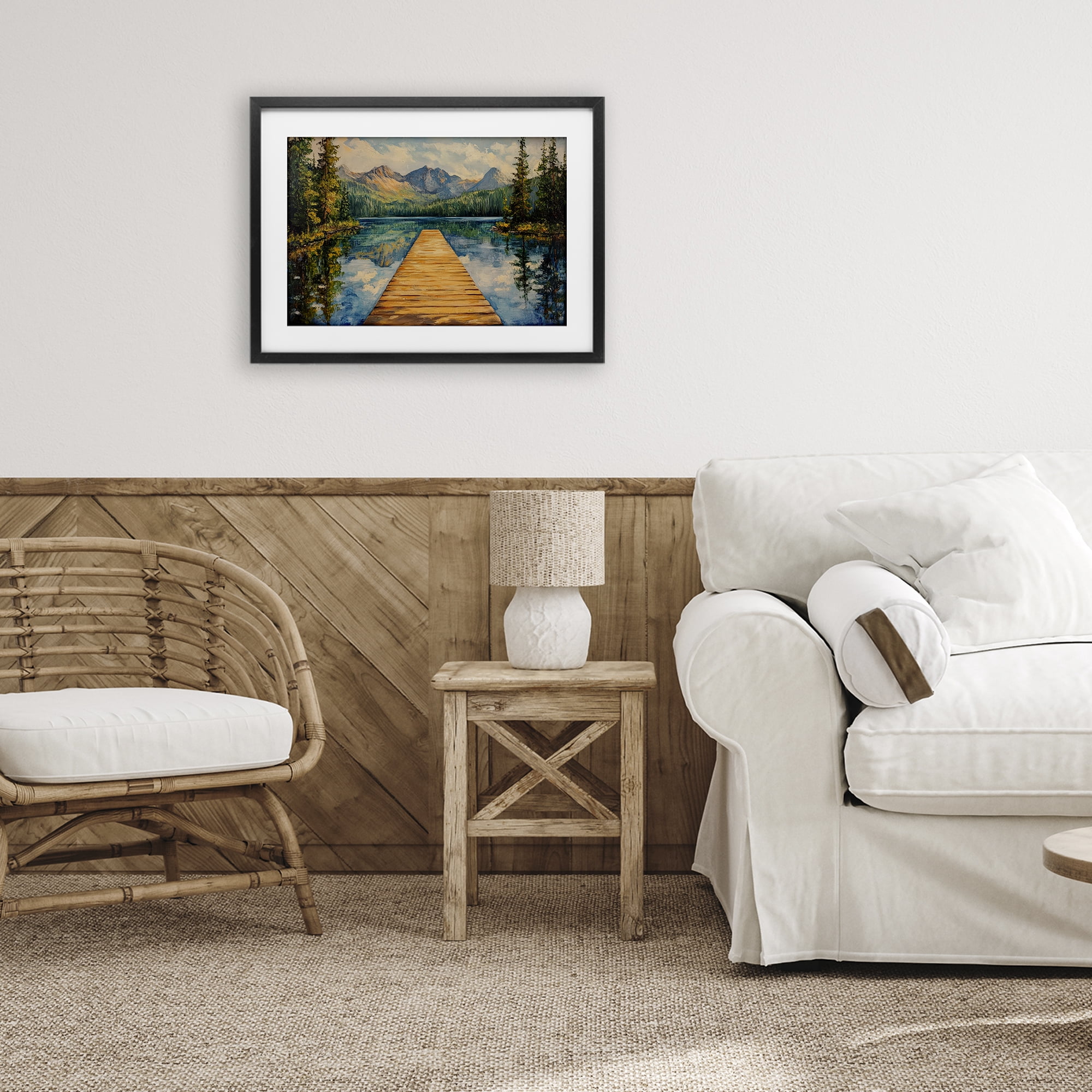 Stupell Industries Dock in The Mountains Black Framed Print Under Glass, design by Petal Prints Design