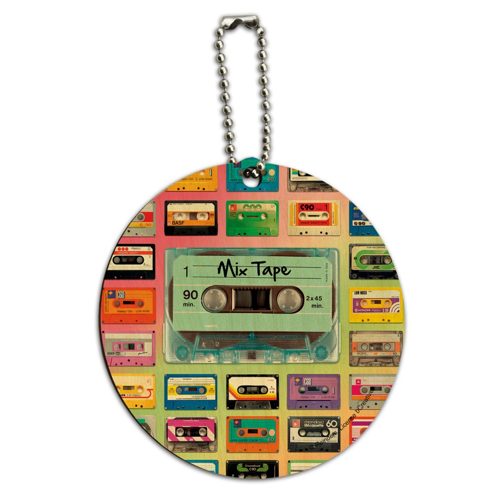 Classic Compact Cassette Mix Tapes Collage Round Wood Luggage Card