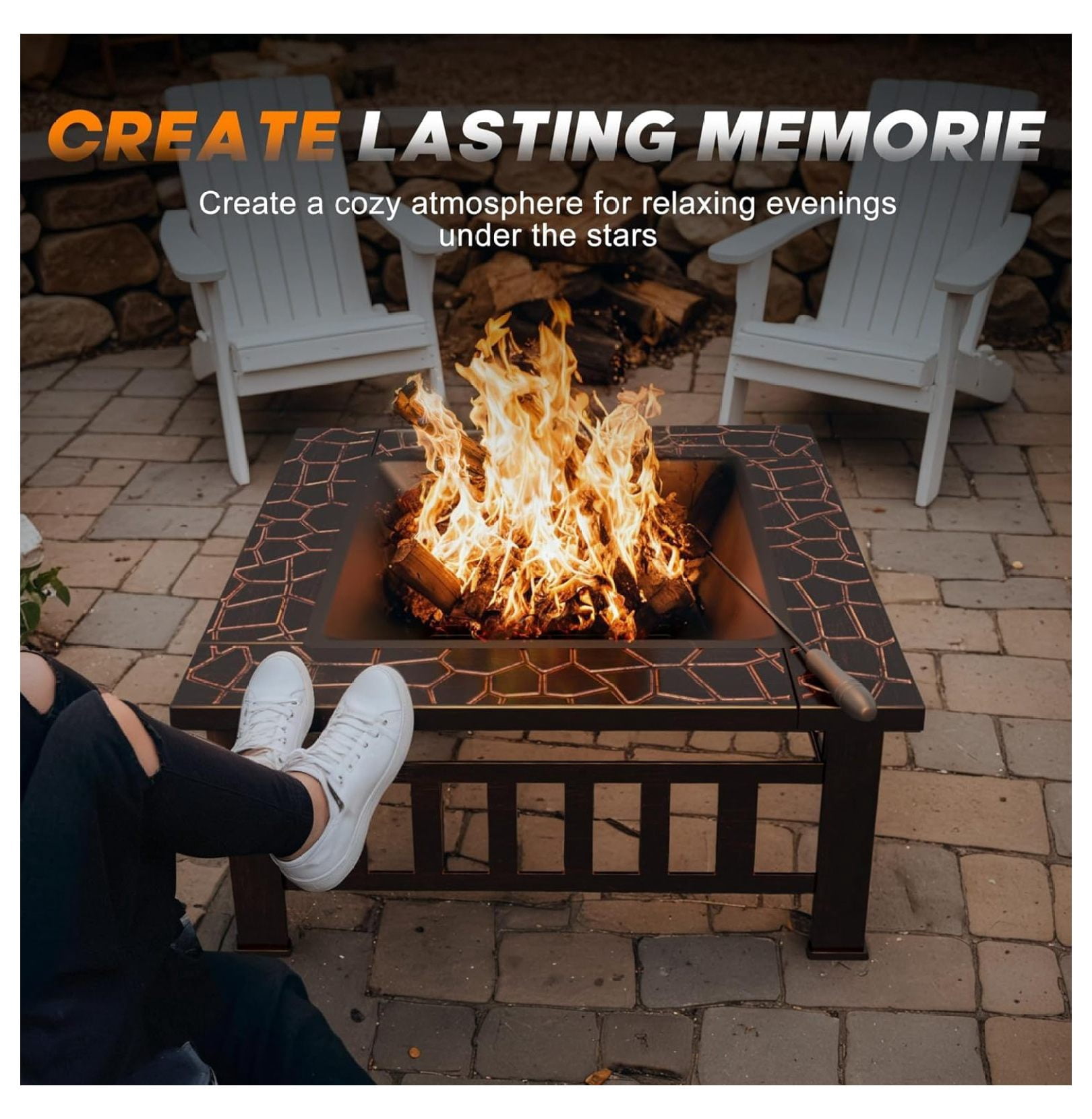 SONGMY Outdoor Fire Pit, 32 Inch Firepit Table Metal Outdoor Fireplaces with Waterproof Cover for Outside Patio Camping (Copper)