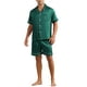 thumbnail image 2 of INSPIRAR CHIC Pijama de Satén para Hombre, Conjunto de Pijamas de Verano de 2 Piezas, Camiseta de Manga Corta y Pantalones Cortos, Color Verde, 2 of 5