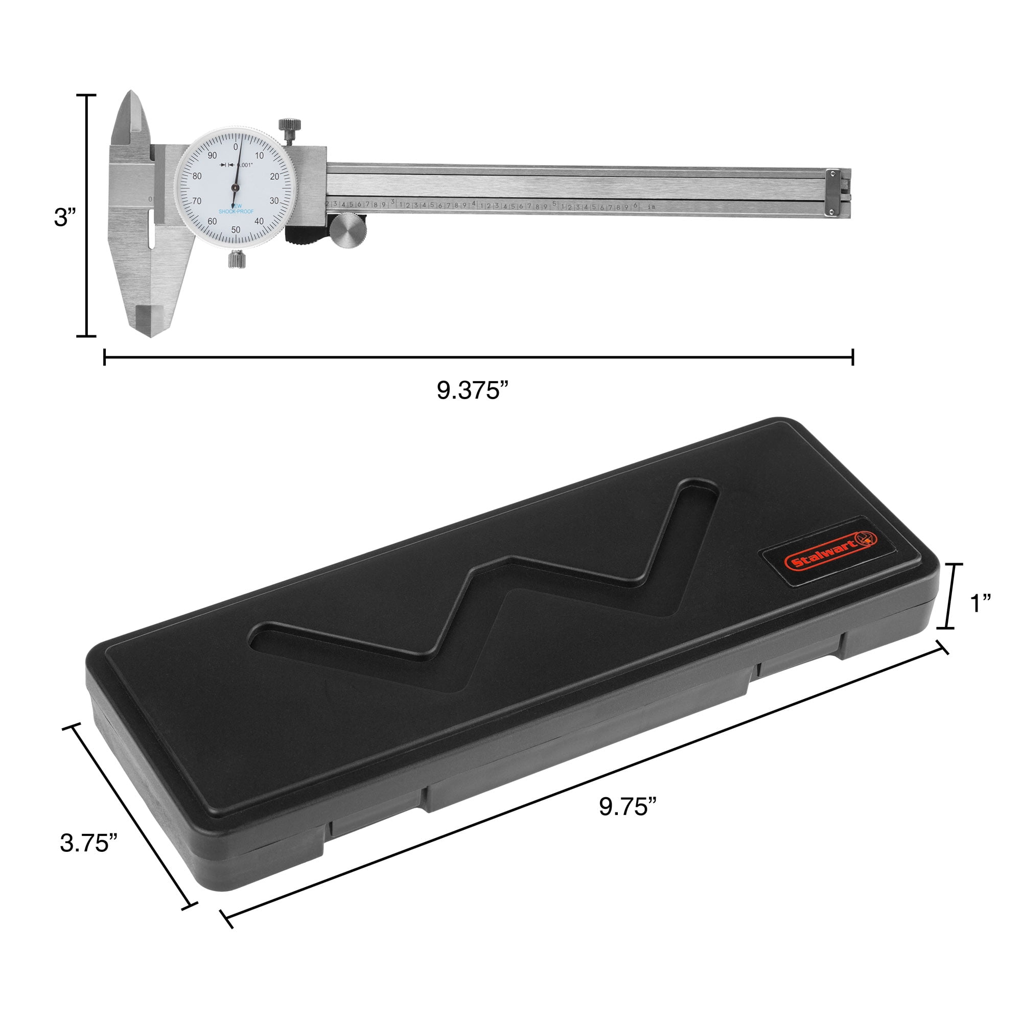 Stalwart Stainless Steel Dial Caliper, 0-6 In Range, Shock Proof Tool with Plastic Carry Case