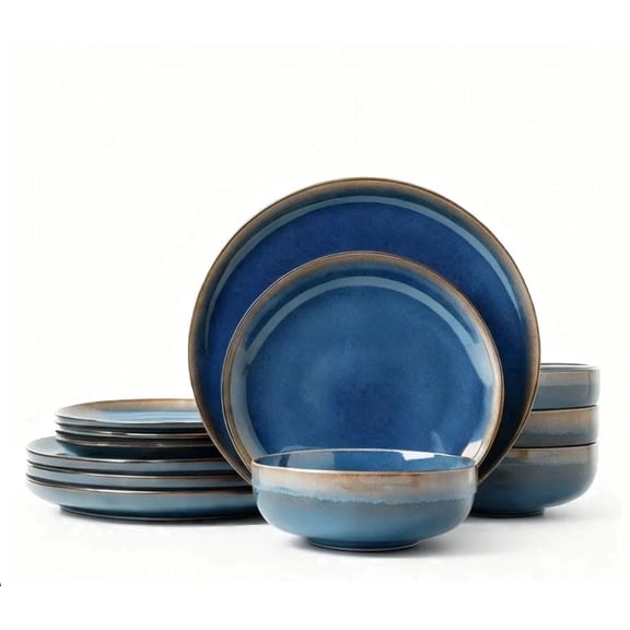 MONITO Stoneware Dinnerware Sets Ceramic Plates and Bowls, Service for 4(12pcs), Microwave and Dishwasher Safe, Perfect Housewarming Gift