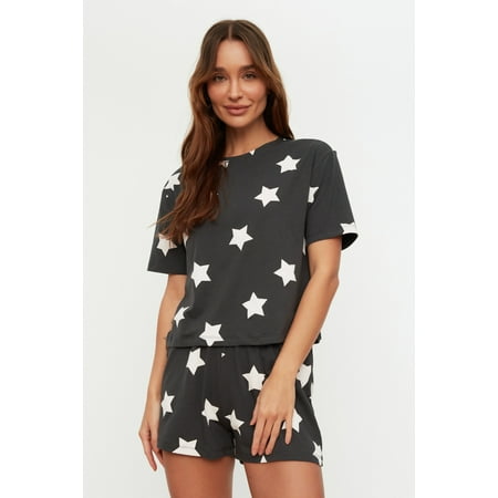 

Trendyol Women Geometric Pattern Middle Knit T-Shirt-Short Pajama Set