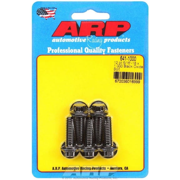 ARP 641-1000 Black Oxide 5/16-18 RH Thread 1.000 UHL 12-Point Bolt with 3/8 Socket and Washer (Set of 5)