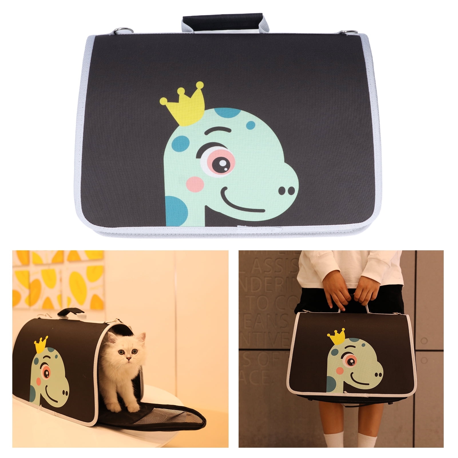 Rupoun Soft Sided Collapsible Portable Pet Carrier Backpack with Shoulder Strap for Small Cats and Dogs, Green Dinosaur, 14.17 x 6.69 x 9.45 inches / 36 x 17 x 24 cm