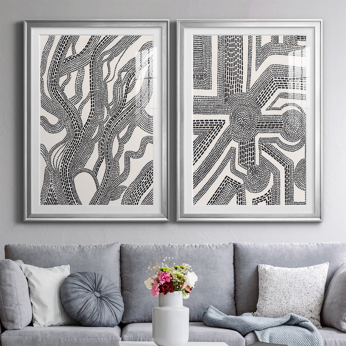 Wexford Home Dots and Dashes I Premium Framed Print, 26.5" x 36.5" - Ready to Hang, Silver (Set of 2)