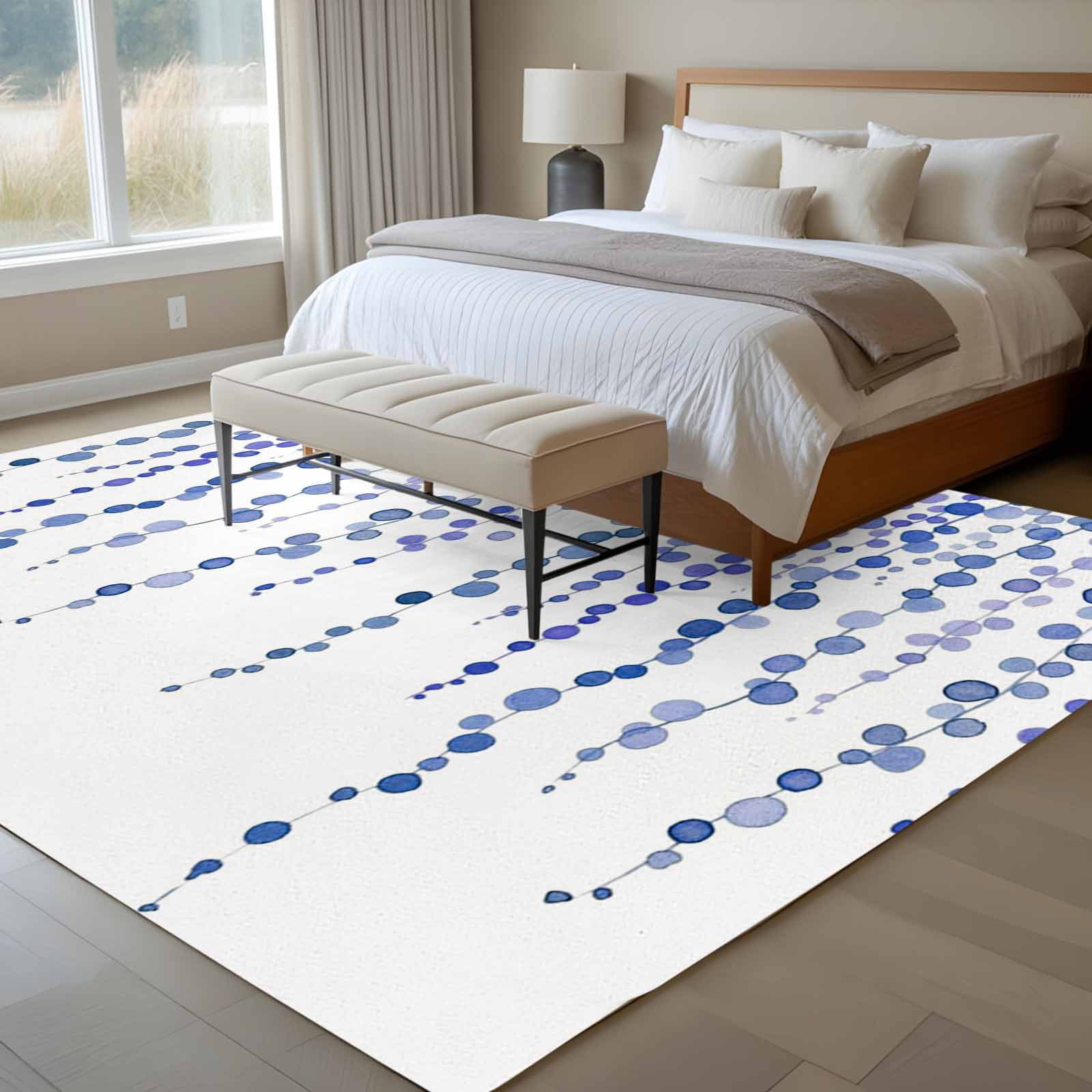 5'x7' Area Rugs for Living Room Bedroom, Navy Blue Polka Dots Washable Rug Carpet Runner Indoor Outdoor, Vintage Abstract Art Watercolor Non Slip Floor Mats Area Rug for Kitchen, Nursery