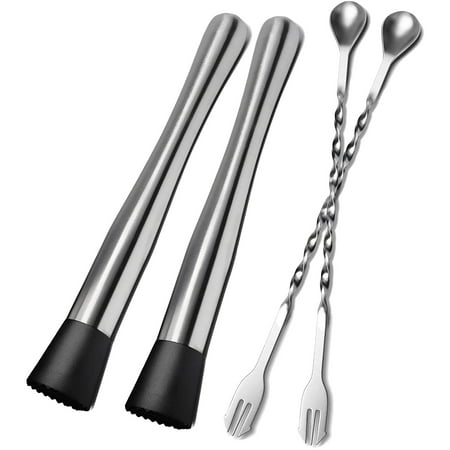 

Kzxbty 10 Inch Stainless Steel Muddler&Mixing Spoon Home Bar Set for Make Mojito Mint Juleps Drink Juices 4 Pack