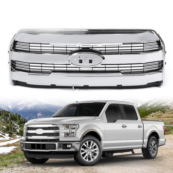 For Ford F150 F-150 2015 2016 2017 Front Upper Grille Grill W/O Camera Chrome