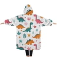 thumbnail image 2 of Oversized Wearable Blanket Hoodie,Colorful Dinosaur Pattern with Stars and Shapes Sherpa Blanket Hoodie with Super Pockets,Super Warm Fuzzy Pullover for Women & Men, 2 of 6