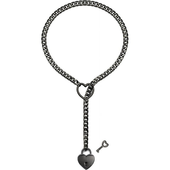 Womens Slip Chain Necklace Heart O-Ring, Punk Rock Cuban Long Necklace Jewelry For Women, Adjustable Lariat Y-Necklace Heart Locker With Key[o2459]