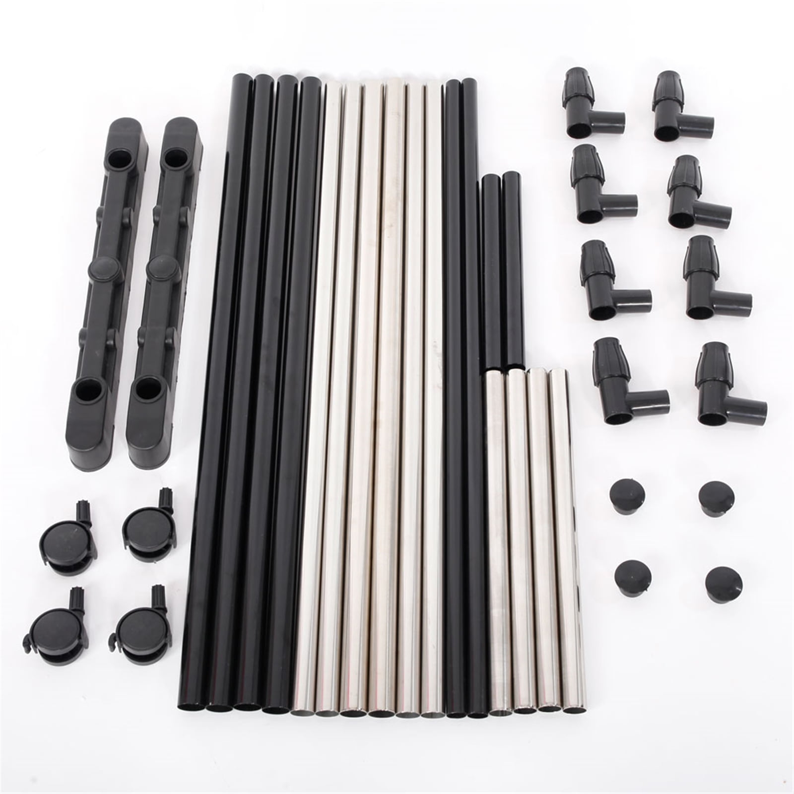 Clothes Rack with Shoe Shelf, Dual-bar Vertical & Horizontal Stretching Stand, Black & Silver
