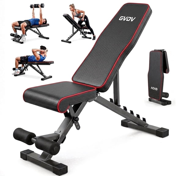 GVDV Adjustable Weight Bench for Full Body Workout, Foldable Bench for Home Gym Strength Training