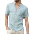 thumbnail image 3 of Chemise à Manches Courtes Homme Été Décontractée Mode T-Shirt en Lin Hommes Rétro Col Montant, 3 of 8