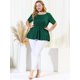 thumbnail image 3 of Women Plus Size Short Sleeves Twisted Knot Front Peplum Top Dark Green 3X, 3 of 6
