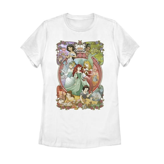 Women's Disney Princesses Vintage Collage Graphic Tee White Large