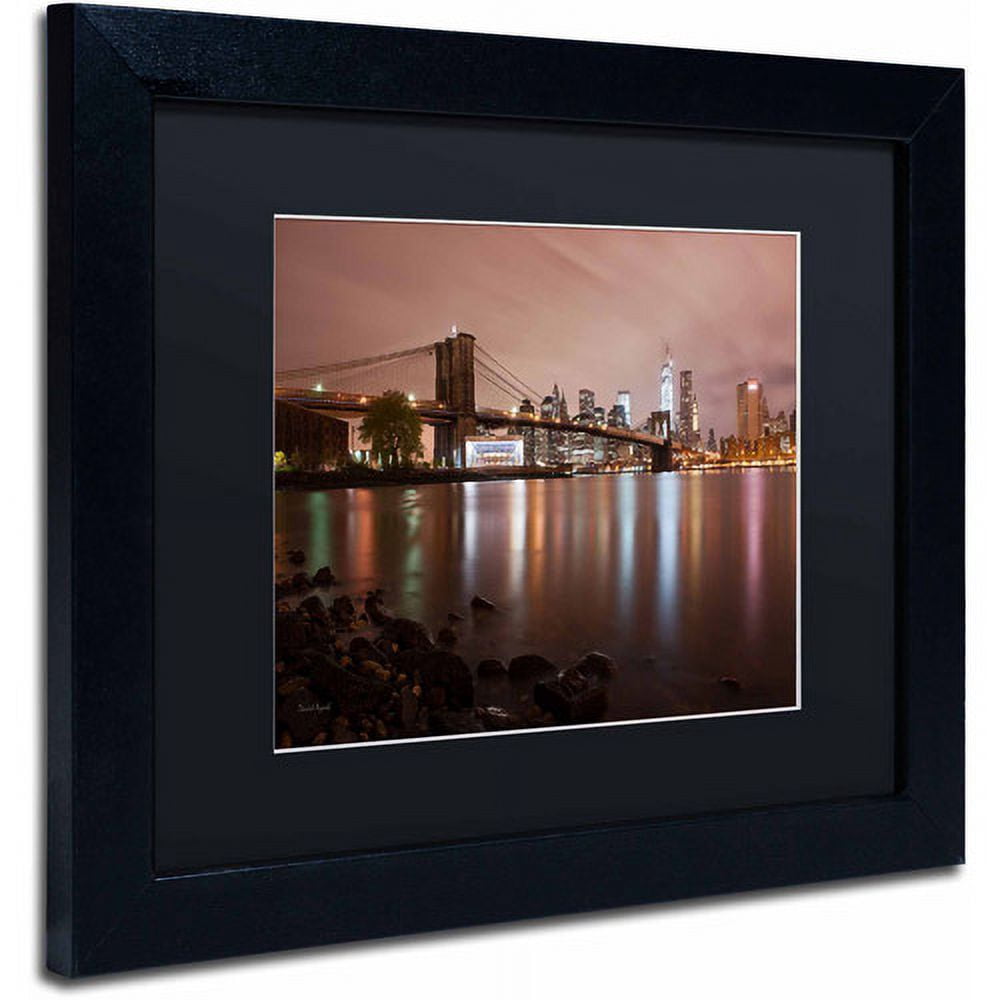 Trademark Fine Art "Jane's Carousel, Brooklyn Bridge - COLOR" Canvas Art by David Ayash, Black Matte, Black Frame