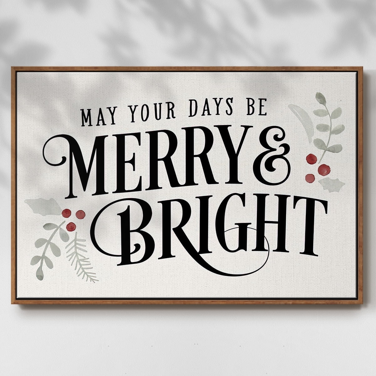Merry Sentiment II - Framed Gallery Wrapped Holiday Canvas - 27 x 41 - Rosewood Frame