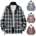 thumbnail image 2 of ZCFZJW Full Zip up Flannel Plaid Jacket for Men Lightweight Casual Fall Long Sleeve Stand Collar Shacket Jackets Fashion Cardigan Outwear Coat with Pockets Khaki M, 2 of 4
