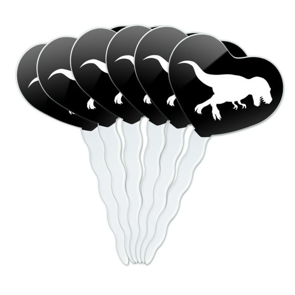 Dinosaur Tyrannosaurus Rex Black White Heart Love Cupcake Picks Toppers Decoration Set of 6