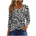 thumbnail image 2 of Cagogo Women's Summer Spring Tops Tee Shirts Under $5 Plus Size 3/4 Sleeves Asymmetrical Neck Button Tunics Vintage Floral Holiday Beach Blouses Clothes, 2 of 5