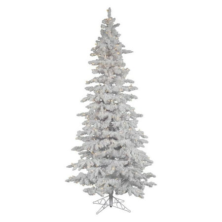 Vickerman Pre-Lit 6.5' Flocked White Slim Artificial Christmas Tree, LED, Warm White Lights