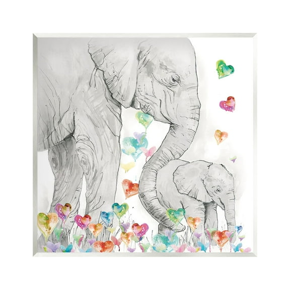 Stupell Industries Elephants with Modern Hearts Animals & Insects Painting Unframed Art Print Wall Art, 12 x 12