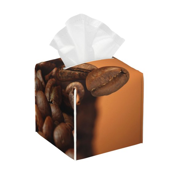 Fotbe Coffee Beans Porta Pañuelos Decorativo de Cuero, Caja Cuadrada Moderna para Pañuelos Faciales, Organizador y Dispensador 5x5x5''