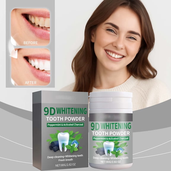 9D Teeth Whitening Powder, 80g, Advanced Stain Removal for Coffee & Tea, Enamel Safe Formula for Sensitive Teeth, Fresh Breath, Oral Care Cleaning Powder