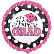 Anagram Princess Grad Cap Zebra Print Mylar 18" Foil Balloon, Black White Pink