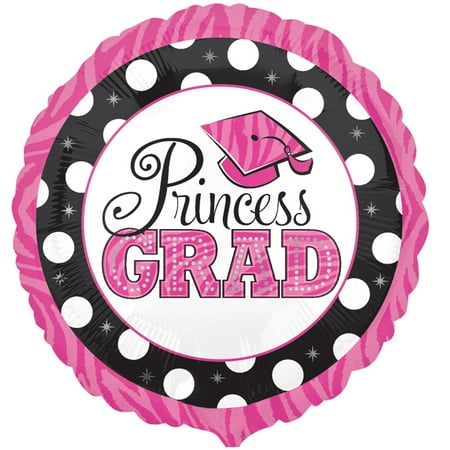Anagram Princess Grad Cap Zebra Print Mylar 18" Foil Balloon, Black White Pink