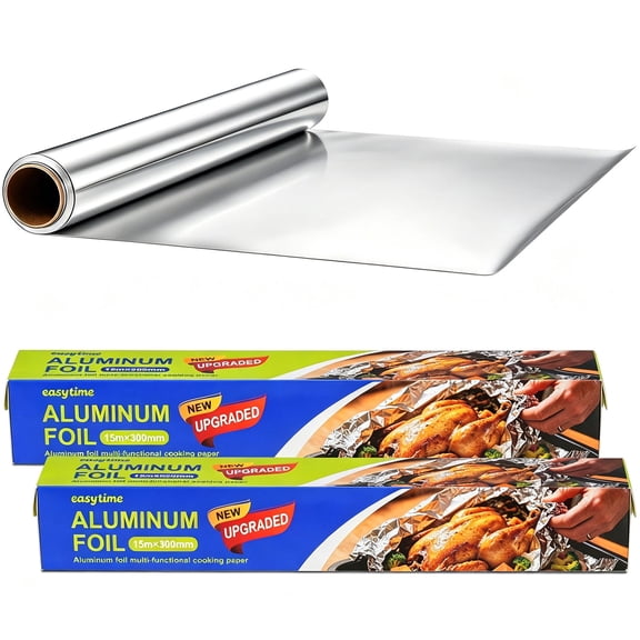 DTFMZOV 12in x 98ft Aluminum Foil Roll, Food Grade Aluminum Foil Non-Stick Heavy Duty Tin Foil Wrap with Cutter for Cooking, Grilling, Baking, Food Storage (2 Pack 12in x 49ft)
