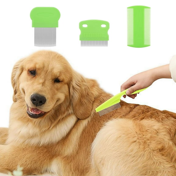 Meggemo Pet Grooming Brush Set 4 Pieces Stainless Steel Comb for Dogs Cats Includes Flea Comb Tear Stain Remover Dandruff Rake