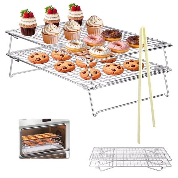 XYHOOK Double-Tier 304 Stainless Steel Baking Cooling Rack, 13.4“ x 9.4” Stackable Baking Rack with Silicone Clips