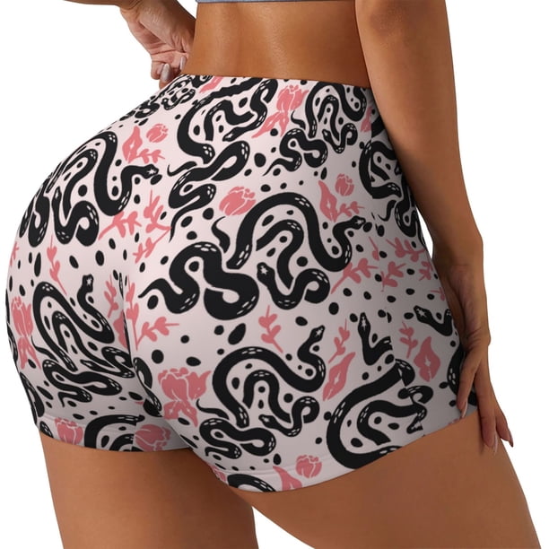 Fotbe Black Snake Shorts Sin Costuras – Shorts Deportivos de Cintura Alta para Mujer, Elásticos para Gimnasio, Yoga, Running o Ciclismo-Large