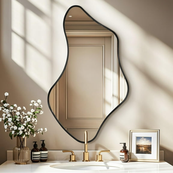 FRMALL Fluid Wall Mirror 20"x36", Modern Bathroom Mirrors Wall Mounted With Black Metal Frame