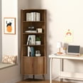 thumbnail image 4 of Bathroom Floor Corner Cabinet with Doors, Freestanding Narrow Storage Cabinets for Living Room, Kitchen, Walnut Color, 4 of 7