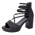 thumbnail image 6 of Rokment Chunky Block High Heels Strappy Sandals for Women 2026 Summer Fashion Casual Leather Fish Mouth Open Toe Platform Ankle Strap Dressy Sandals with Back Zipper Black Size 7, 6 of 7