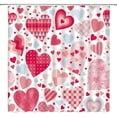 thumbnail image 3 of Valentine''s Day Shower Curtain Pink Love Hearts Geometry Romantic Valentine Fabric Bathroom Decor Set with Hooks(36" WX70 H), 3 of 3