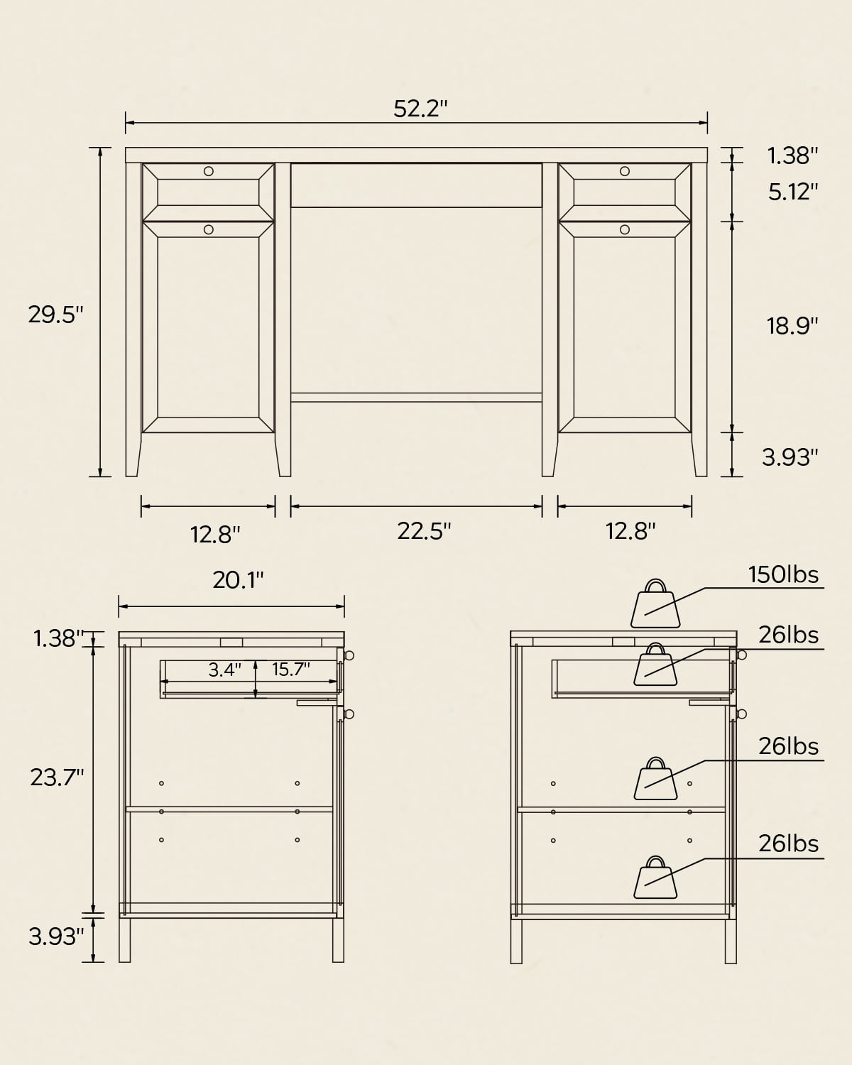 Joyyskill 52" Executive Desk with Storage Drawer, Farmhouse Home Office Desk with Storage Cabinet Wood Computer Writing Desk, Light Oak