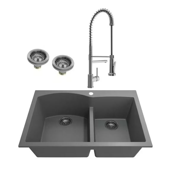 BOCCHI 1602-506-2019SS Dual Mount Granite Composite 33" 2 Bowl Kitchen Sink Kit