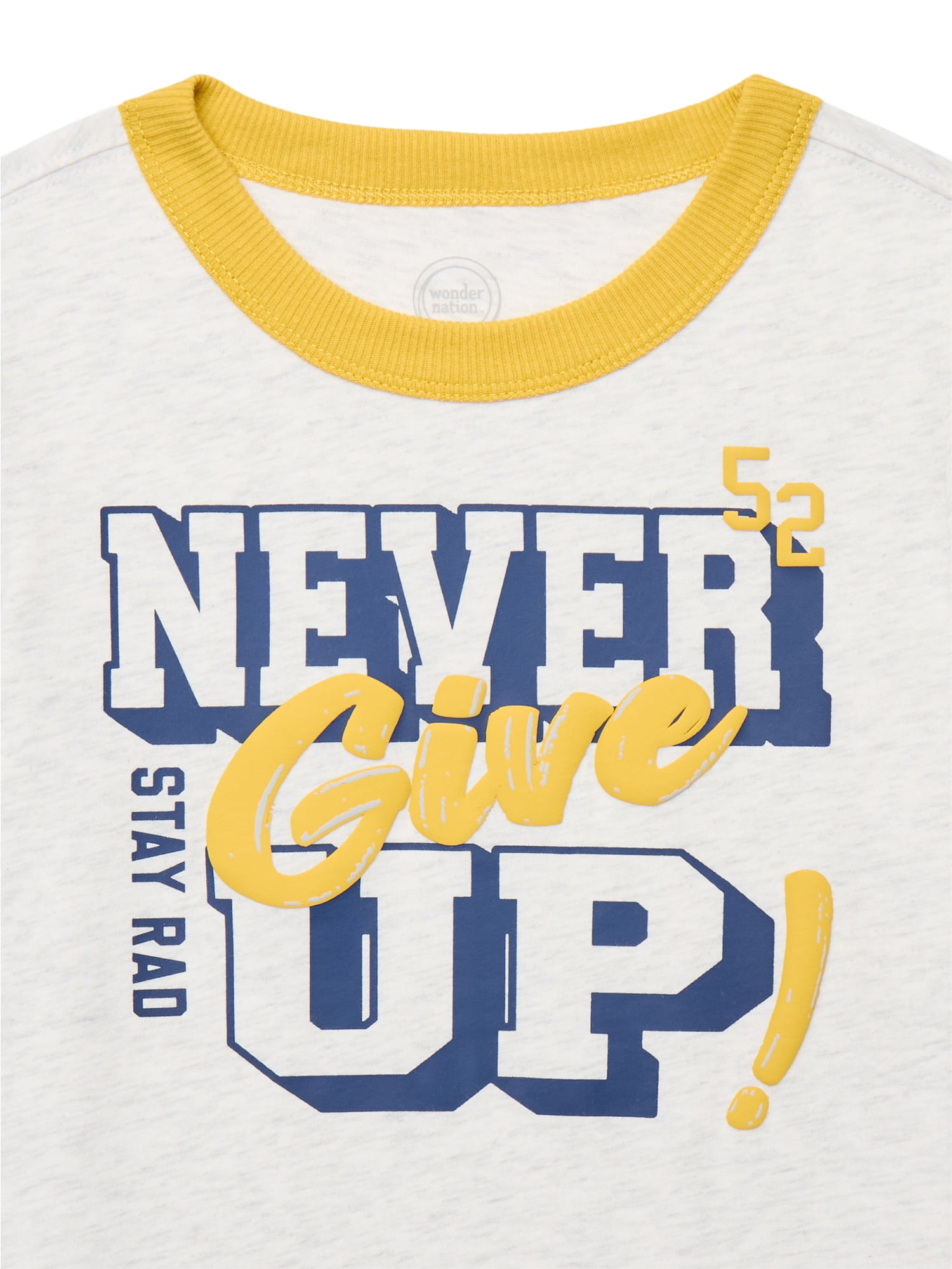 Wonder Nation Little Boys Never Give Up Graphic Tee with Short Sleeves, Sizes 4-10