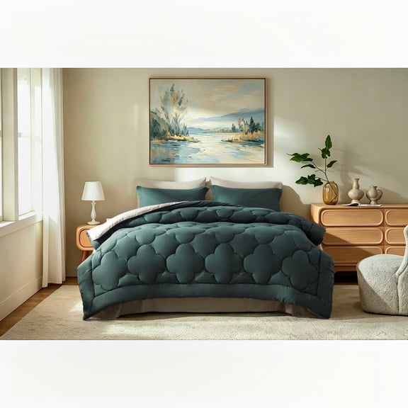 Bedtreat King Comforter Sets7-Pieces Reversible Bedding SetsBed in a Bag with Comforter Flat Sheet and Fitted Sheet, Pillowcases & ShamsGreen/Milky Coffee
