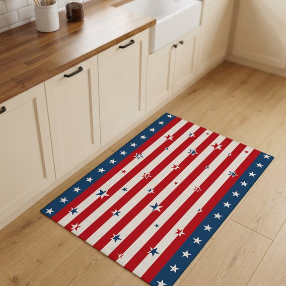 2x3ft Rectangle Rug,America Independence Day Stars on Stripe Washable Area Rugs Non-Slip Accent Rug USA Flag Red Blue White Soft Circle Carpet for Living Room Bedroom Home Office Decor