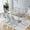 Silver Table+8 Light Gray Chairs, variant on Hi loPres 71" Luxury Glass Dining Table with 6 White Gold Cantilever Chairs, Modern 6-Person Gathering Center with Gold Pedestal for Chic Dining Room