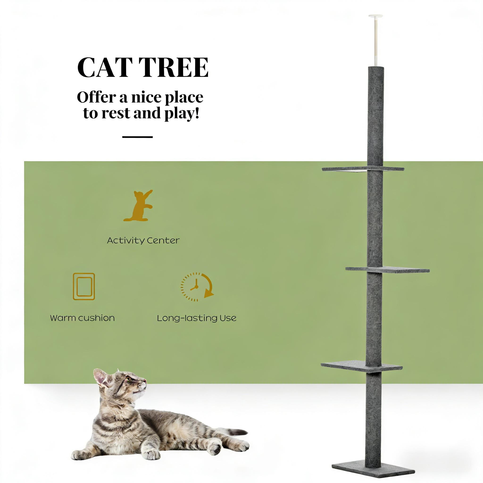 ZephyPaws 89 in Tall Cat Tree Wall Mount,16in Top Perch Bed for Large Adult Cats, Adjustable Cat Tower Floor to Ceiling for Scratch,Climb and Lookout,Gray