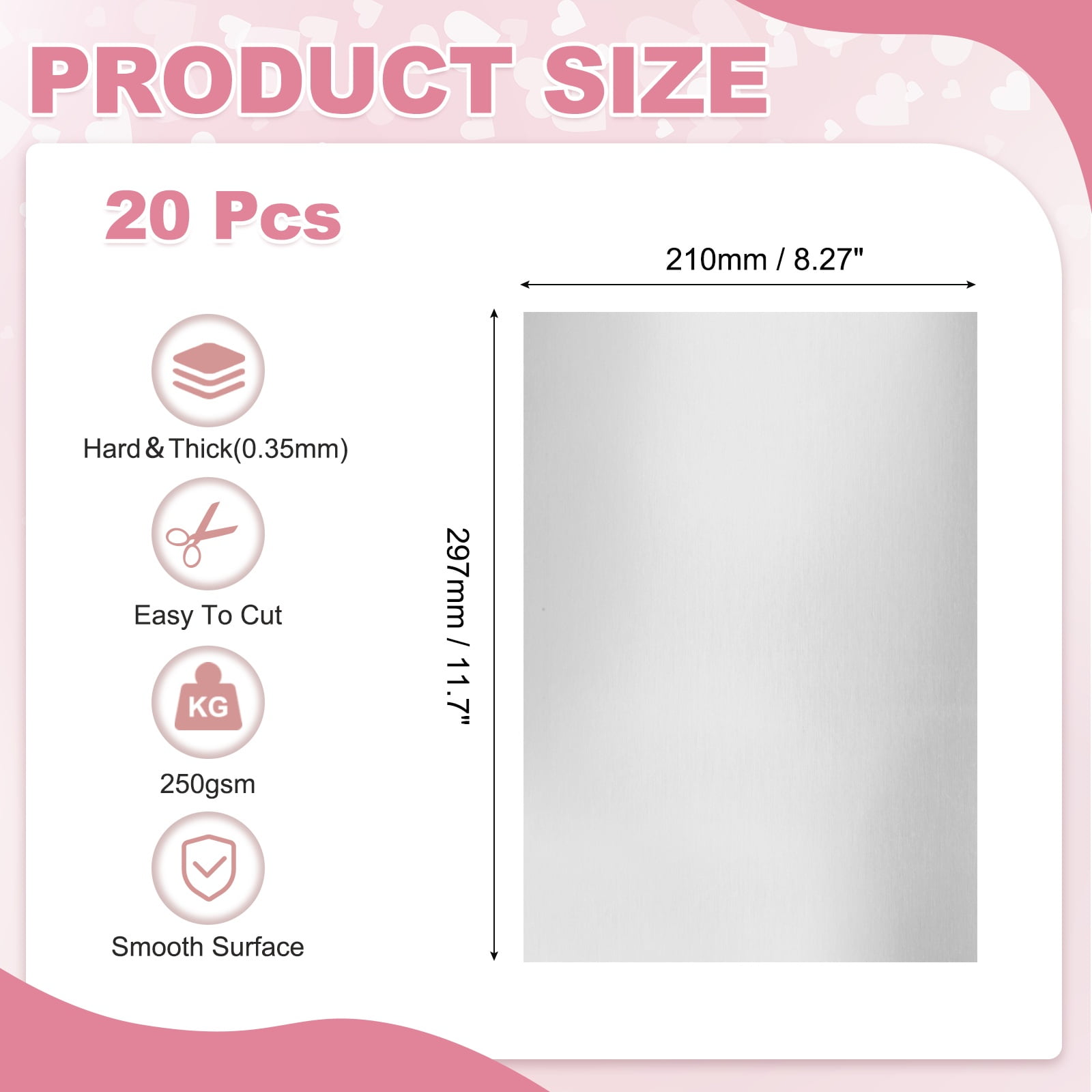 Uxcell 20 Sheets Metallic Foil Paper, A4 Thick 250gsm Cardstock Foil 8.3" x 11.7" Shiny Mirror Glitter Paper Sheets for Crafts Scrapbooks Cards Party Decorations, Matte Silver
