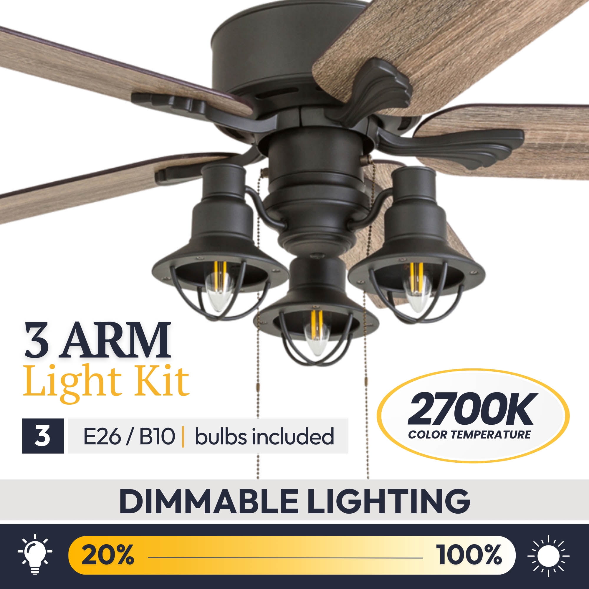 Prominence Home 50651-35 Sivan Farmhouse 52-Inch Aged Bronze Indoor Ceiling Fan, Lantern LED Multi-Arm Barnwood, Tumbleweed Blades